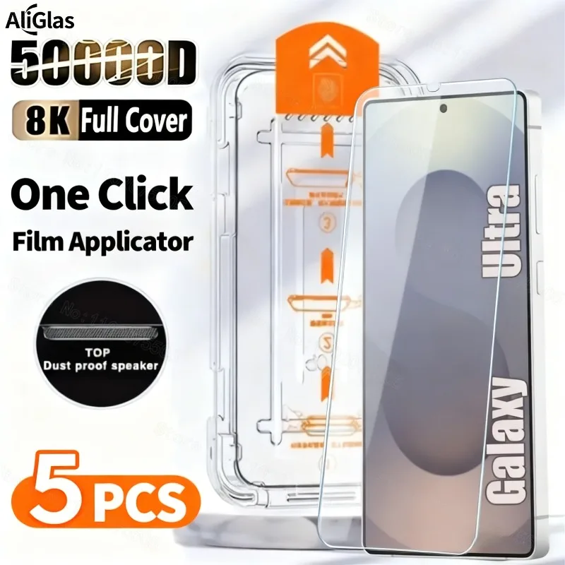5pc High-Definition Tempered Glass Screen Protectors for samsung galaxy S21 S22 S23 S24 Series Dust-Free Bubble-Free Application