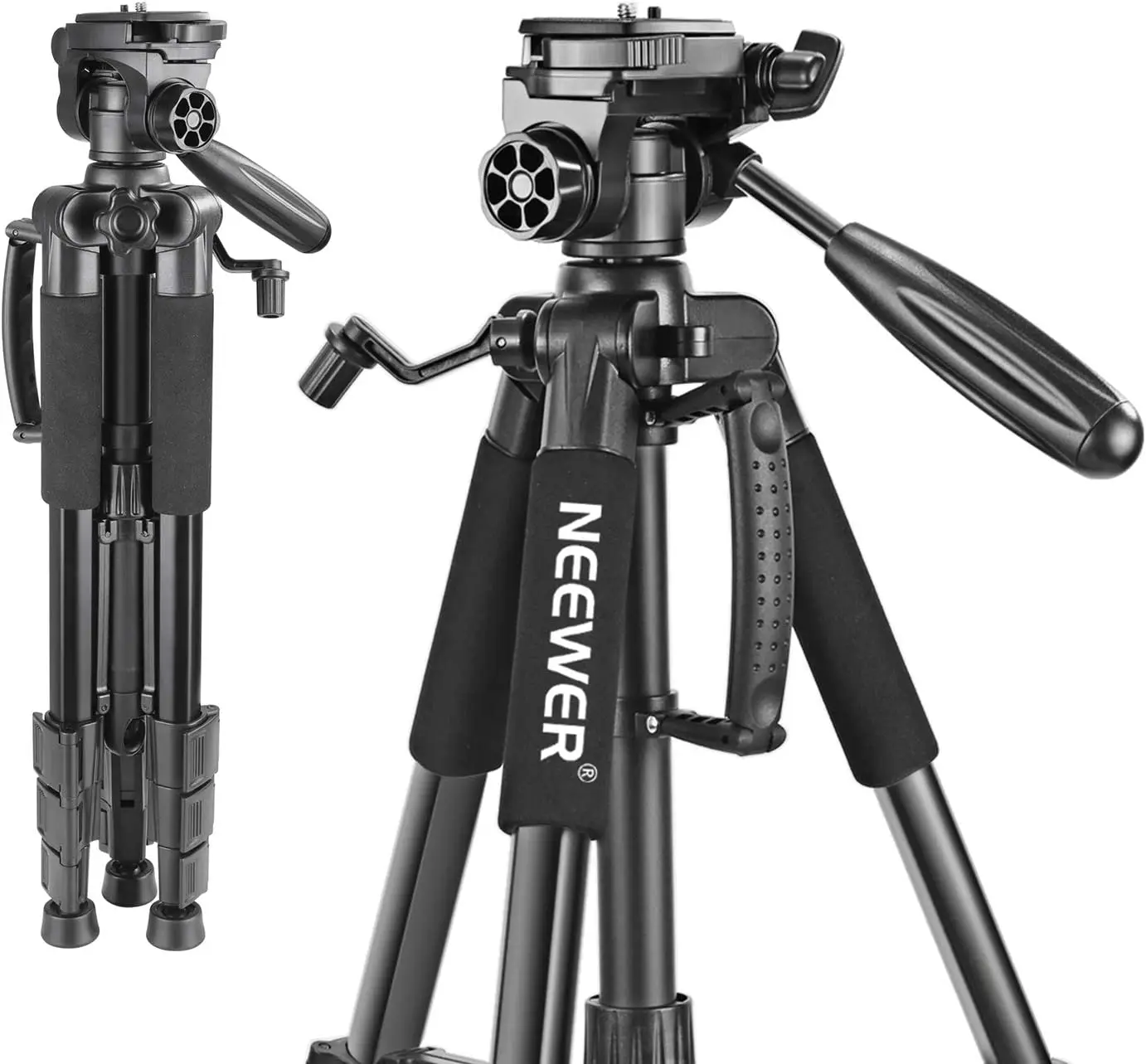 

Neewer Portable 56 inches/142 Centimeters Aluminum Camera Tripod with 3-Way Swivel Pan Head,Bag for Canon Nikon Sony and others