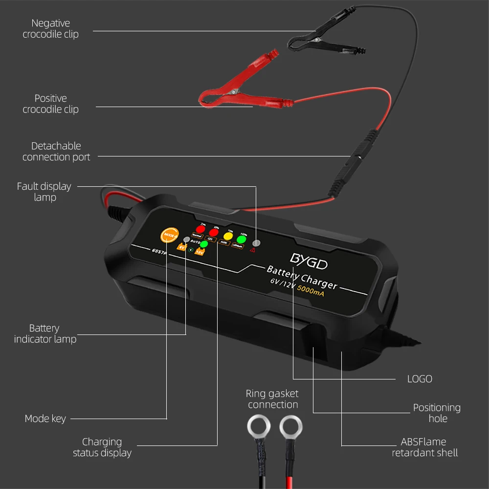 Portable 6v/12v5a Car Battery Charger High Power Fully Automatic Intelligent Lithium Battery Charger Electric Scooter Ce 5A 60W
