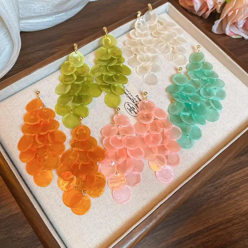 Round Geometric Shell Tassel Earrings Beach Vacation Style Elegant Hooks Earring