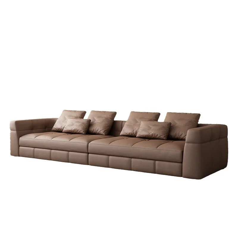 Sofa, Italian minimalist living room, first-layer cowhide large apartment combination straight row