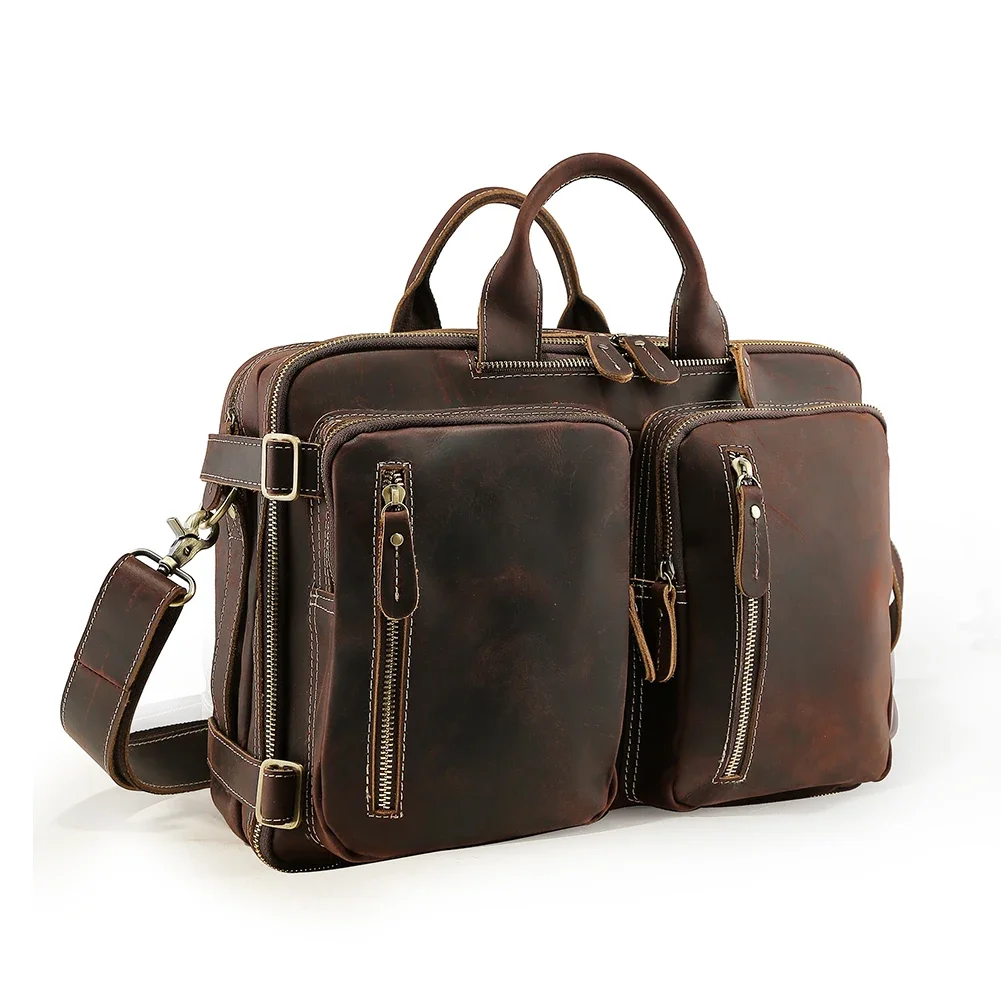 Vintage Style Hot Sale Customize Design Crazy Horse Genuine Leather Laptop Bag Men Business Real  Briefcase Backpack