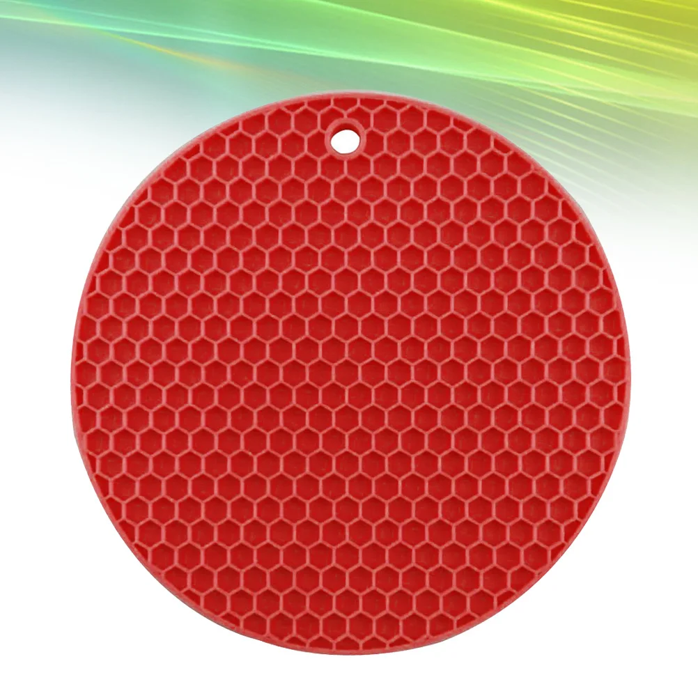 

Silicone Insulation Mat Round Honeycomb Heat Resistant Non-Slip Place Mat Pan Spoon Holder Eco-Friendly Kitchen Pad Red
