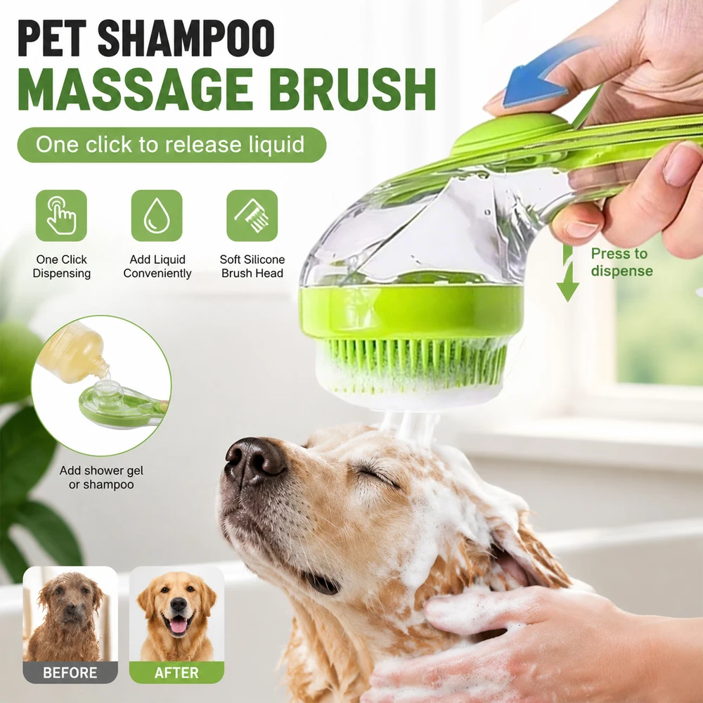 2in1 Pet Bathing Brush Press to Release Fluid Dog Cleaning Brush Soft Silicone Pet Grooming Comb Massage Brush Pet Supplies