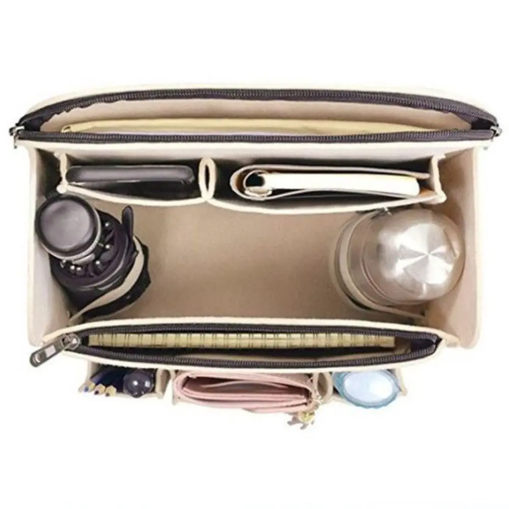 حقيبة ظهر من اللباد منظم متعدد الطبقات بسحاب حقيبة إدراج سميكة ذات سعة كبيرة حقيبة مستحضرات التجميل للسفر للطلاب