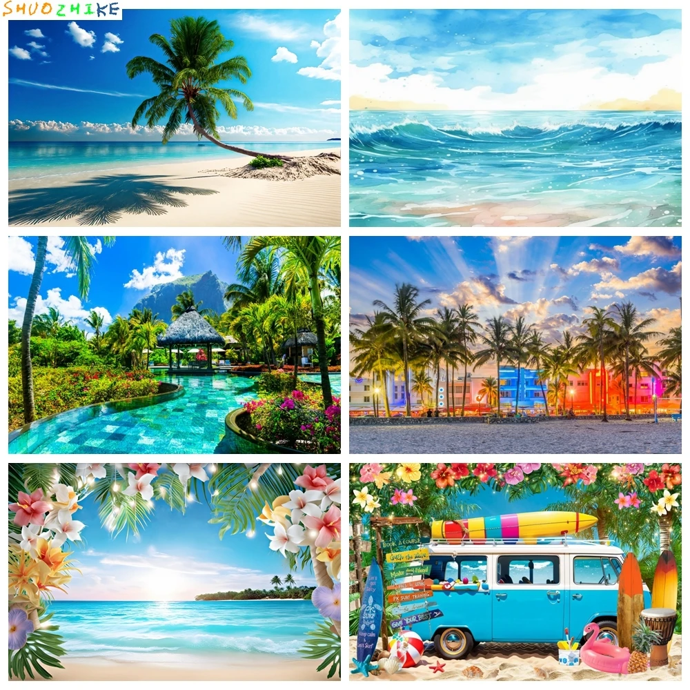 

Photography Background Summer Party Tropical Sea Seaside Ocean Backdrop Beach Wave Natural Scene Birthday Photo Studio Banner