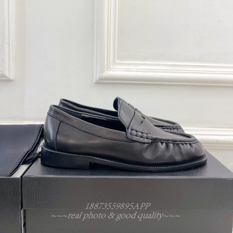 حذاء مسطح فرنسي ريترو جديد تمامًا مصنوع من جلد العجل، مع نعل جلد طبيعي للسيدات من Lofu، حذاء فردي مريح وغير رسمي