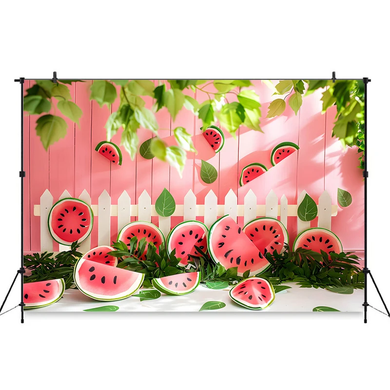 Fruit Watermelon Photography Backdrop Pink Wall Green Leave Baby Summer Background Props Birthday Party Decorations Photo Studio
