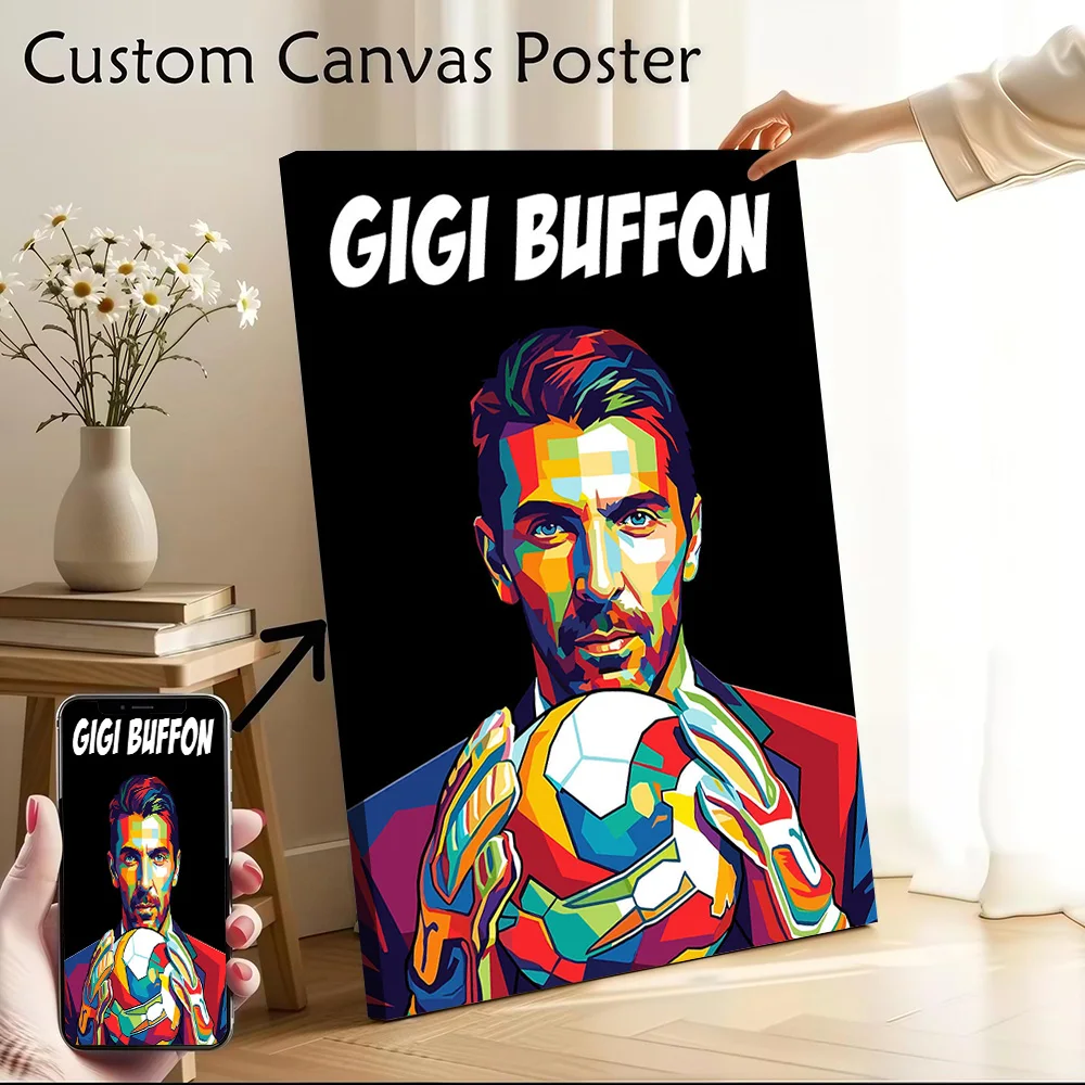 Pôster Colorido de Retrato de Gigi Buffon, Pintura em Lona Personalizável para Arte de Parede e Decoração de Casa e Sala de Estar