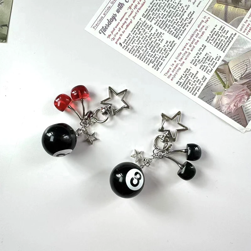 New Fashion 8 Ball Cherry Star Bag Pendant Keychain Unisex Y2K Rock Handmade Creative Cherry Keychain Accessories