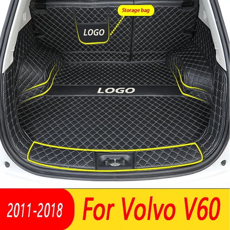 High quality Custom wear-resistant Waterproof Leather Car Trunk Mat For Volvo V60 2011-2018 Cargo Liner Accessories Interior Boo