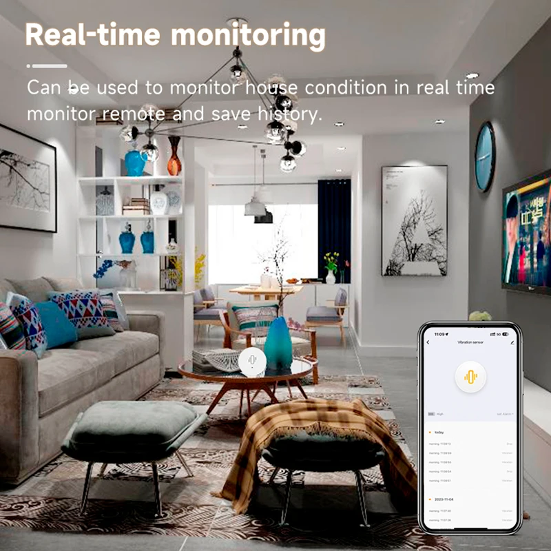 Tuya ZigBee Sensor de vibración inteligente, sistema de protección de seguridad para el hogar, monitoreo en tiempo Real, alarma de detección de