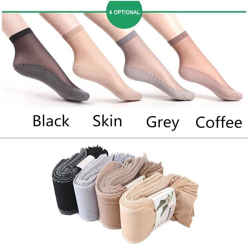 Spring Summer Women Soft Socks Casual Non-Slip Bottom Splice Fashion Transparent Ladies Girls Breathable Thin Silk Sock