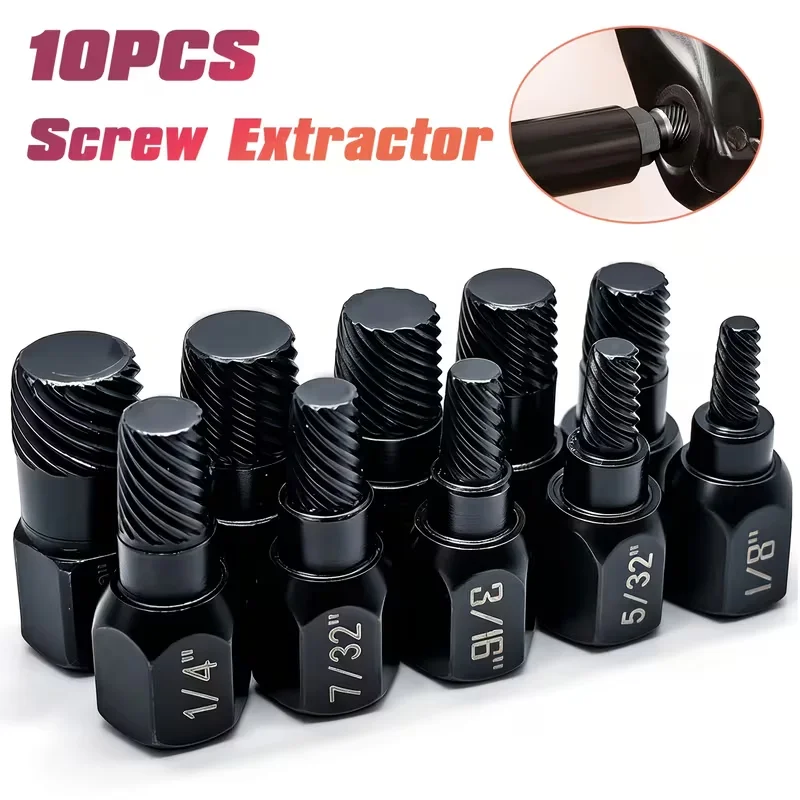 The 10 piece heavy-duty screw extractor is suitable for removing broken bolts and is suitable for home, workshop, and industrial