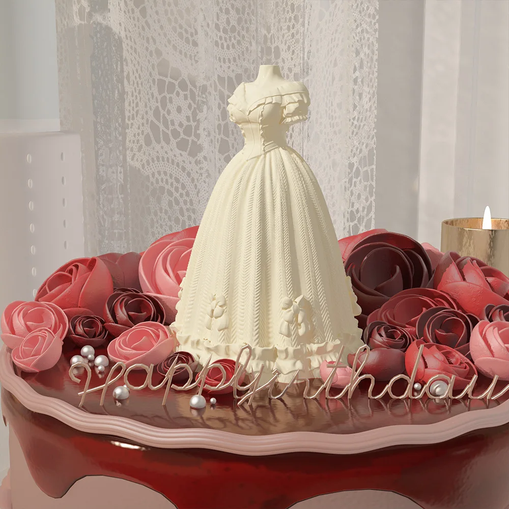 Romantic Wedding Dress Candle Mold DIY Princess Dress Candle Concrete Plaster Cement Ornaments Silicone Mould Wedding Home Decor