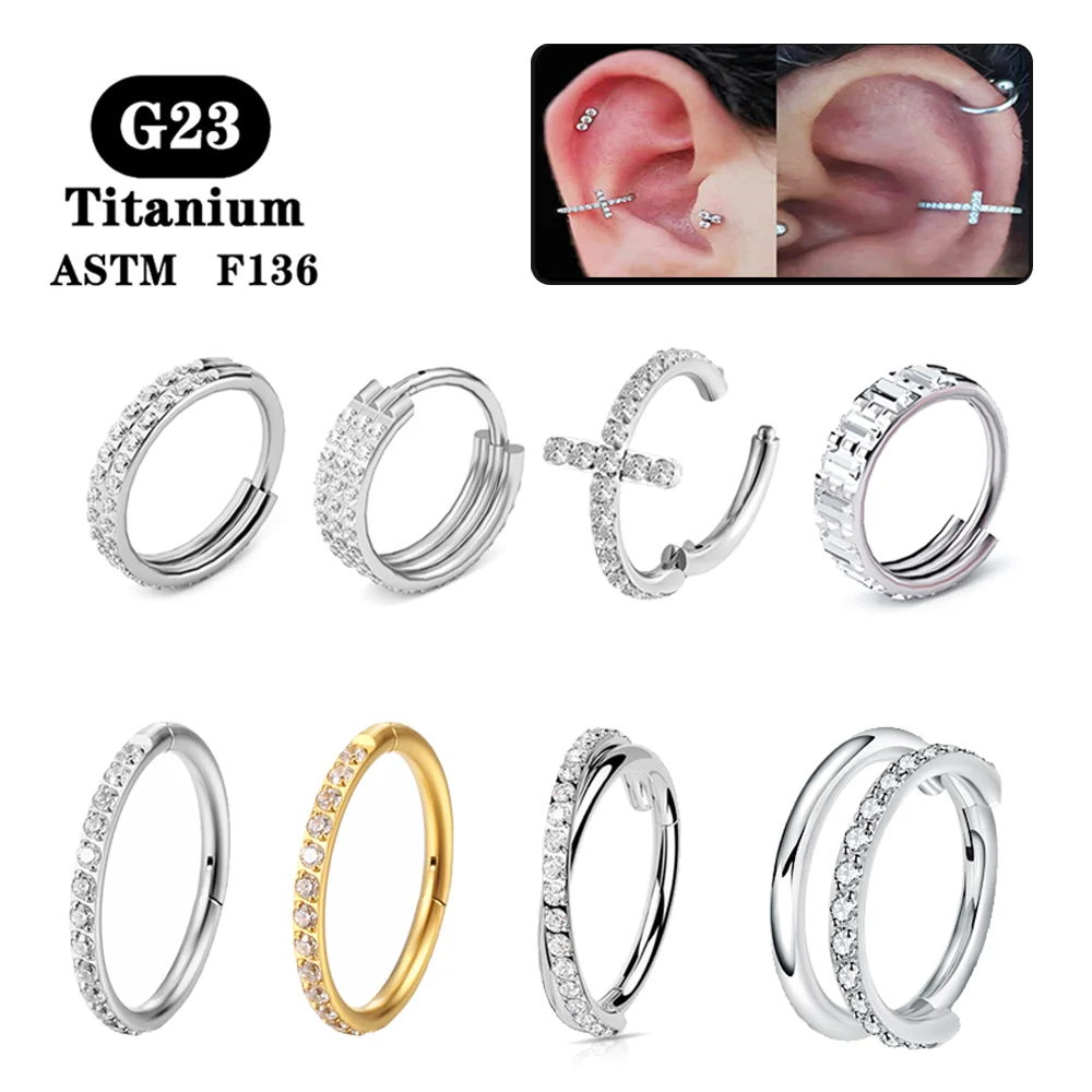 G23 Titanium Earrings Hoop Round Tragus Cartilage Helix Daith Lip Hinged Clicker Segment Ear Nose Ring Body Piercing Jewelry