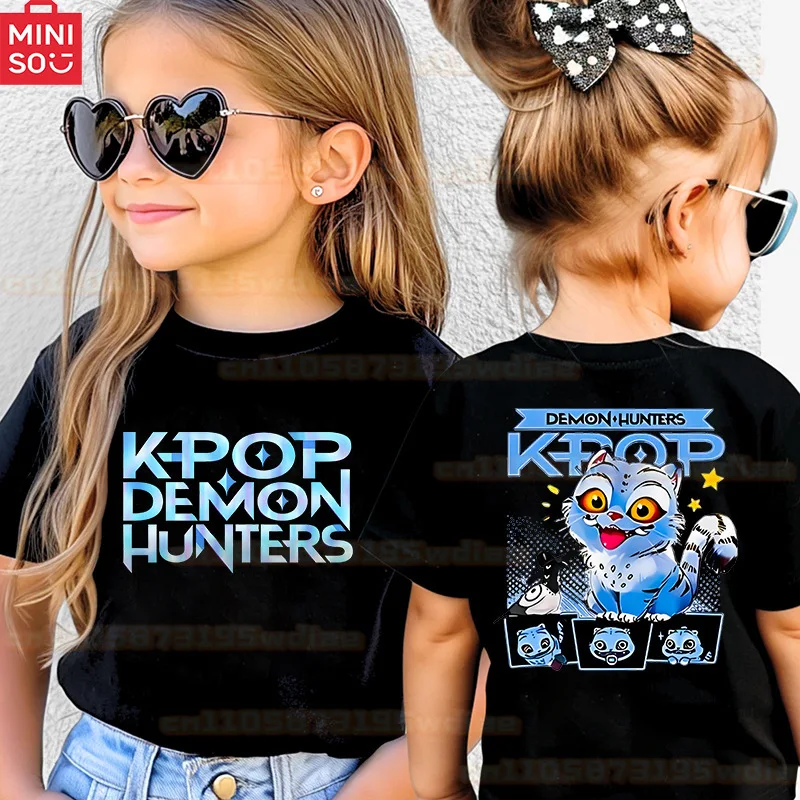 

MINISO KPop Demon Hunters 2025 Girls’ 3D Printed Cosplay Dress Halloween Stage RolePlay with Mira Rumi Zoey kids short sleeves