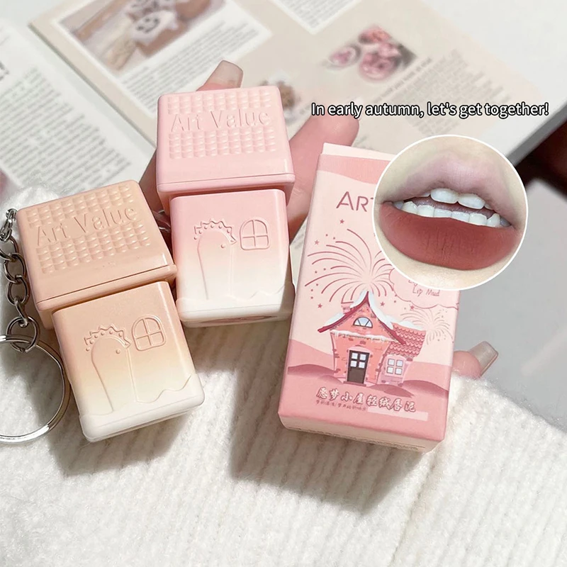 Water Light Stain Lip Gloss Mirror Glass Lipstick Cute Keychain Lip Glazes Long-lasting Waterproof Matte Lip Tint Cosmetics