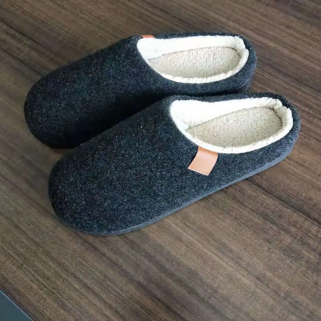 

Autumn Winter Flat Heel Stitched Slippers Warm Home Slippers Nordic Style Large Size Memory Foam Cross Border Shoes for Men