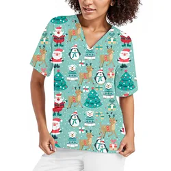 Women Medical Uniform Surgical Christmas Printing Scrubs Top Overall Nurse Uniform Uniforme De Enfermera Para Mujer Uniformes