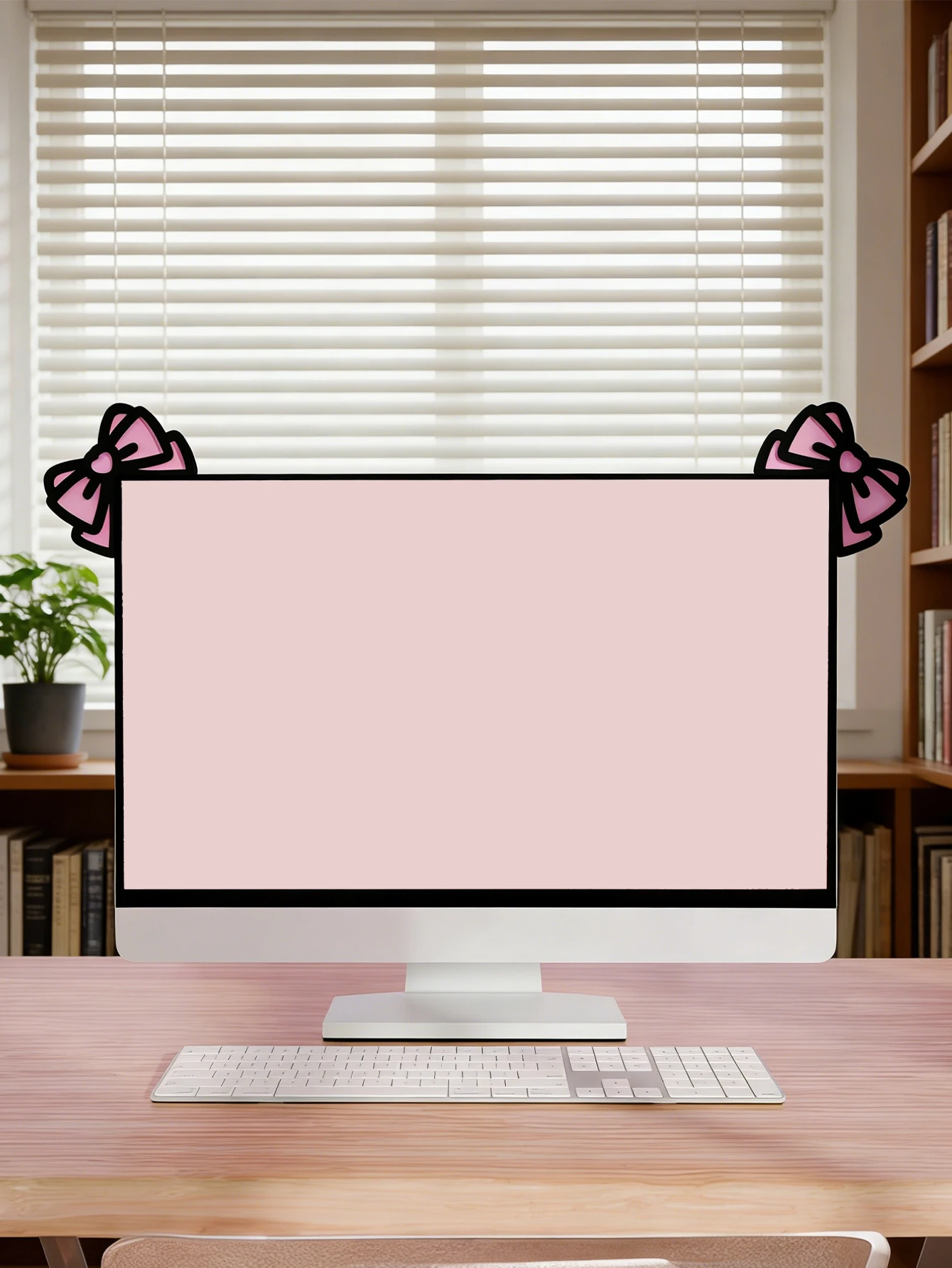 Niedliche Computer-Monitor-Dekoration, rosa Schleife, Katzenohrform, Ornamente, Kawaii-Desktop-Dekoration für PC, Laptop, Zimmer, Schreibtisch, Dekoration, Mädchen-Geschenk – Detail 2