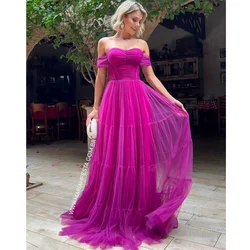 Amanda Sexy Off Shoulder Prom Dress 2023 Short Sleeve فستان سهرة Multilaye Tulle Vestido De Novia Grece Purple A-line Prom Gown