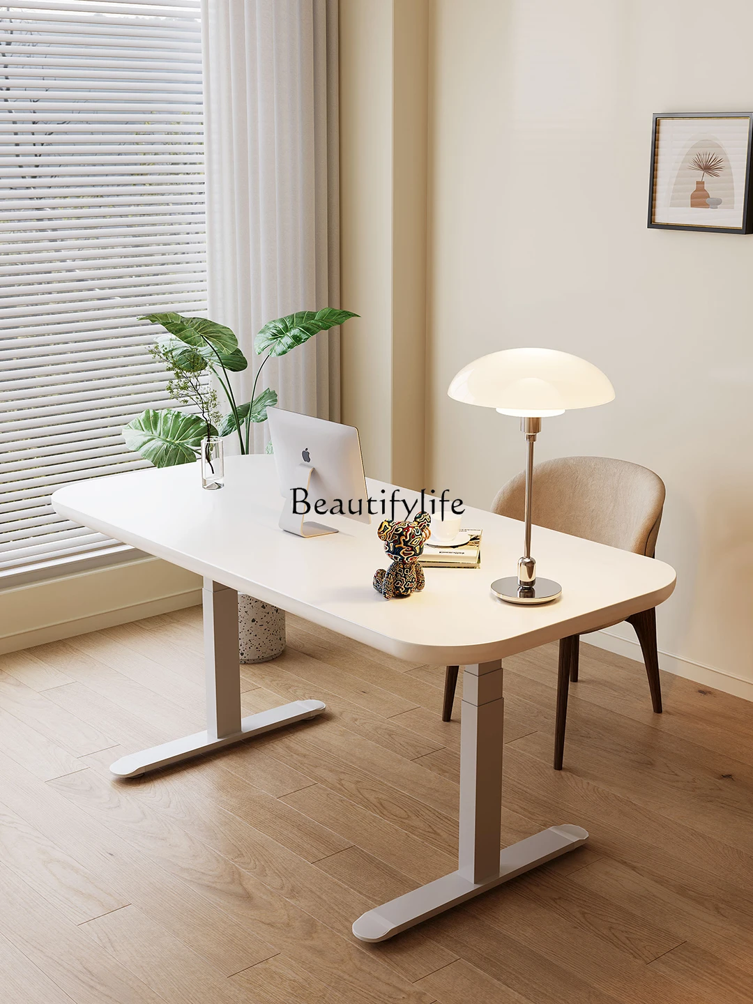 

Solid Wood Intelligent Electric Lifting Work Writing Desk Multi-Functional Office White Desk