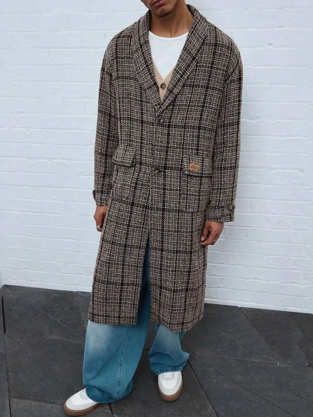Soprabito da uomo classico a griglia 1 pezzo di alta qualità con risvolto a scialle Cappotti maschili Pendolarismo all'aperto Ufficio Calore personalizzato