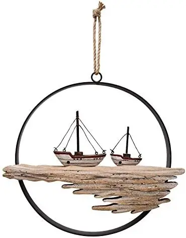 

E-view Nautical Wood Wall Decoration Rustic Wooden Hanging Circle Ocean Home Decor Carved Beach Themed Ornament for Door (Whale