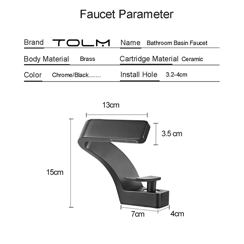 TOLM Matte Golden White Basin Faucet Deck Mounted Waterfall Bathroom Vessel Sink Mixer Tap Single Handle Hot Cold Water Tap