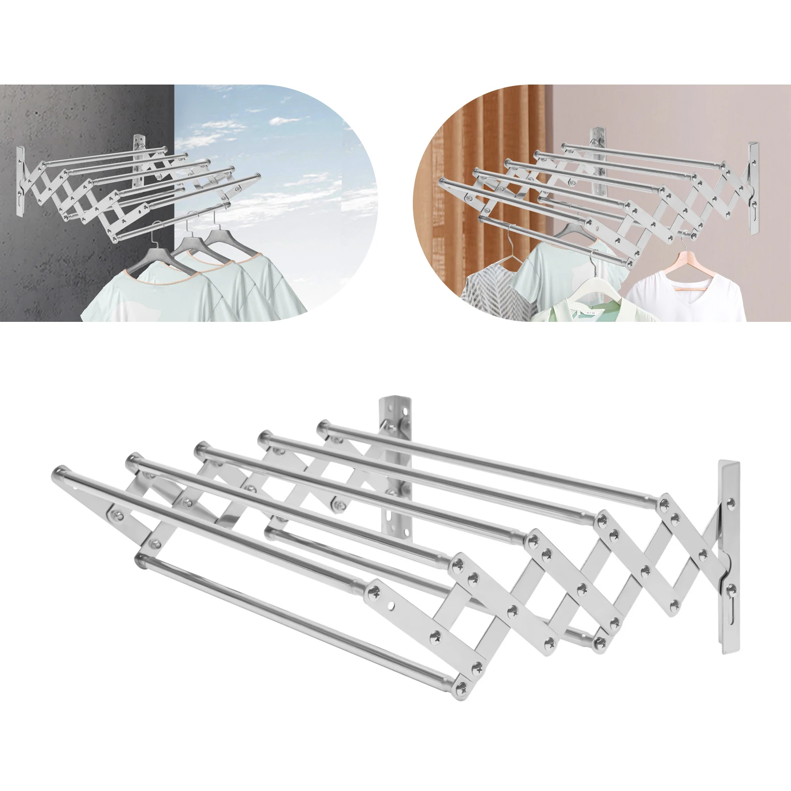 

Wall Mounted Clothes Drying Rack Shelf Features 7 Drying Rods Stainless Steel Folding Dryer Hanger For Laundry Room
