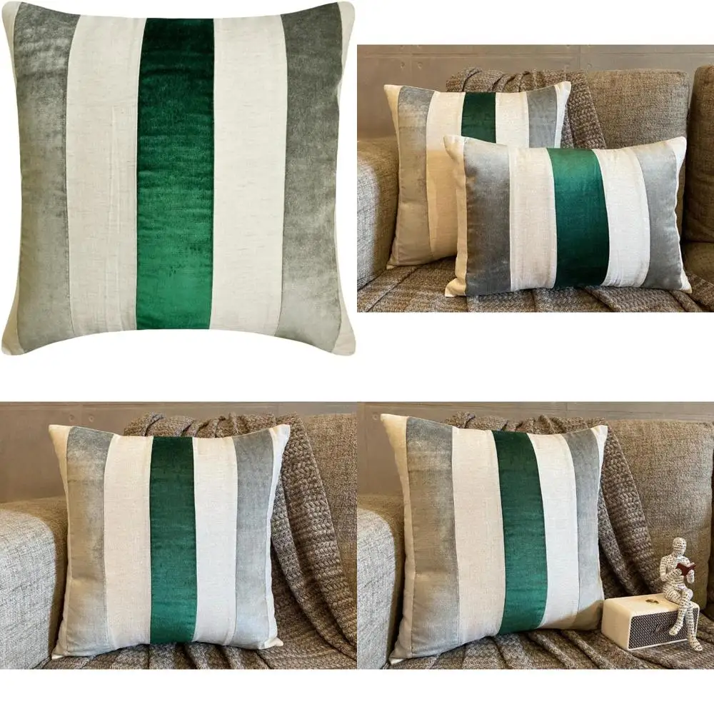

Emerald Green Velvet Patchwork Pillow Covers, Set of 2, 18x18 Inches, Decorative Throw Pillowcases