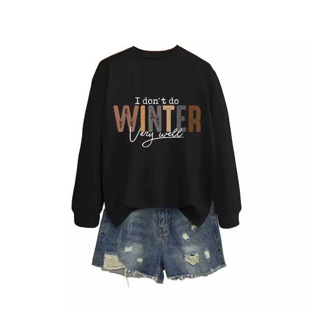 ゆったりとした長袖の丸首、楽しくてファッショナブルなレディーススウェットシャツ、冬はあまり得意ではない、2026年春、ポリエステル混紡フーディー