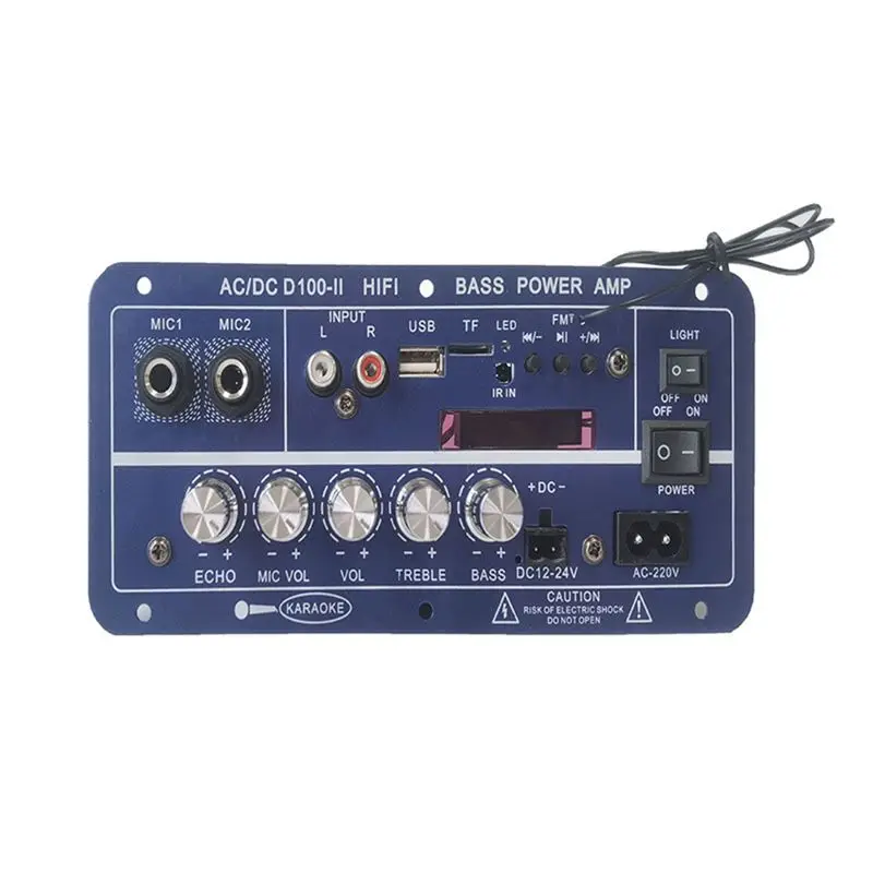 

HFES 220V 12V Digital Bluetooth Amplifier Board Subwoofer Dual Microphone Karaoke Amp Speaker Home Theater DIY 100W