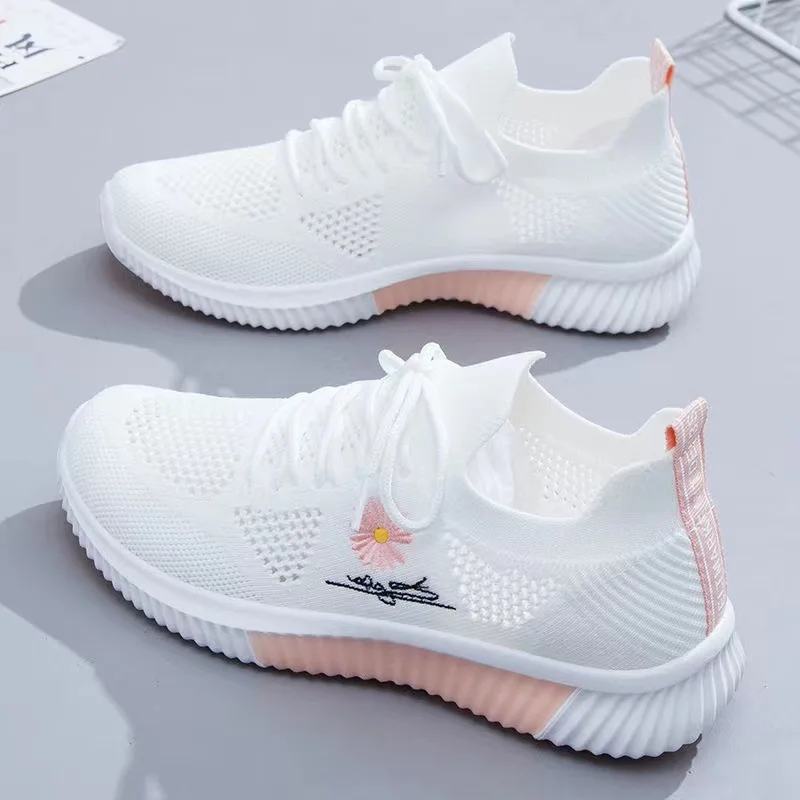 Woman Vulcanized Sneakers New Women\'s Shoes Spring White Breathable Sports Mesh Versatile Summer Flats Hollow Walking No-slip