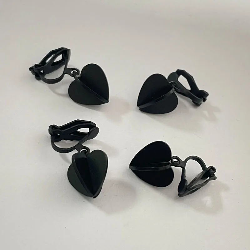 Temperament Hollow Out Black Bow Flower Ear Clips Three-dimensional Fashion Samll Simple Black Heart Clip on Earrings No Piecing