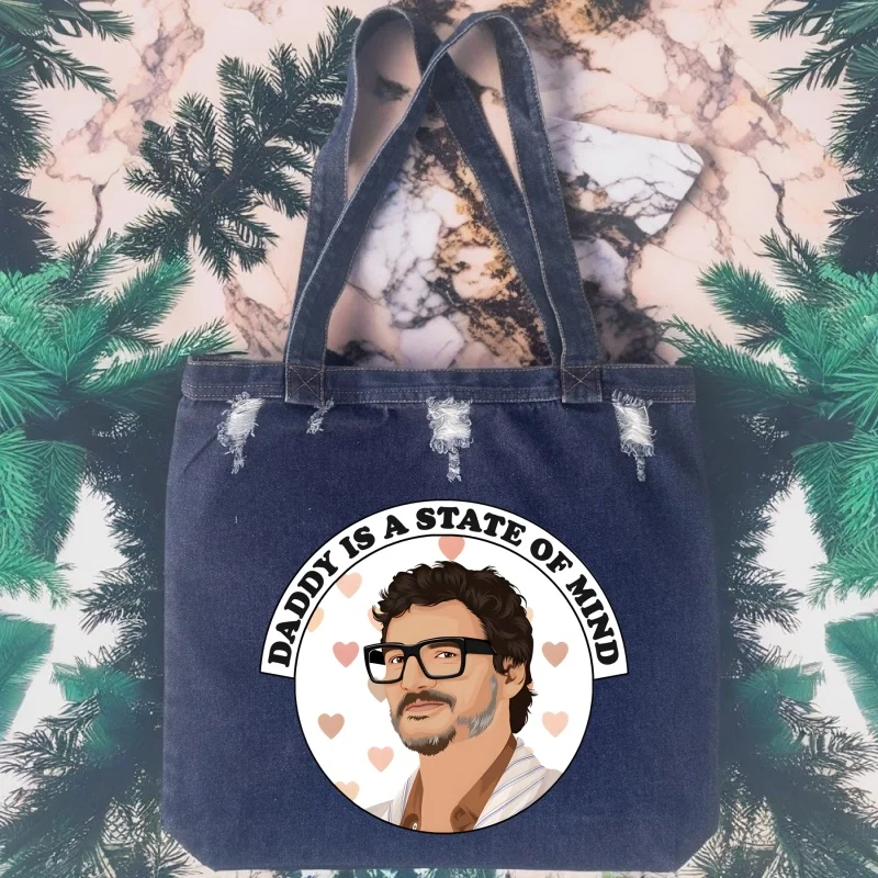 Pedro Pascal Retro Washed Denim Handbag Autumn Lazy Versatile Tote Bag Large Capacity Commuting Shoulder Bag for Women