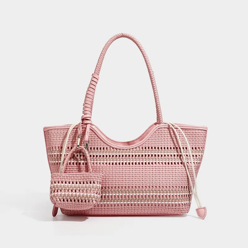 Fashion Simple Basket Bag Retro Advanced Handmade Bag Versatile Commuting Women's Shoulder Handbag French pu Leather Woven Bag