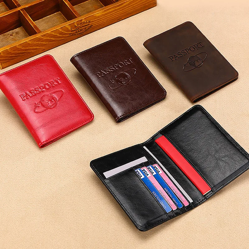 Passport Holder RFID Blocking Genuine Leather Passport Cover Bag Multifunctional Travel Air Ticket Leather Case Wallet