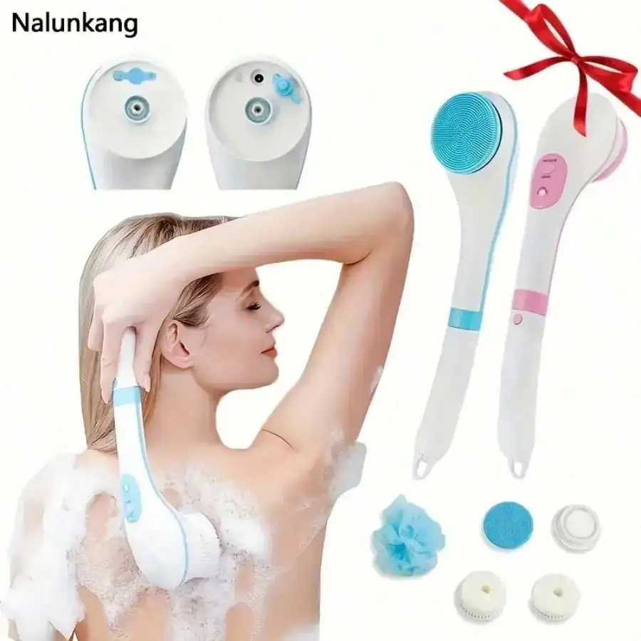 The Electric Shower Brush, Soft-Bristled Shower Brush, 5 Head Attachments, Long-Handled Handheld Body Brush, USB Charging Are All Delivered Within 2 Working Days. They Are Provided For Back And Full-Body Cleaning.