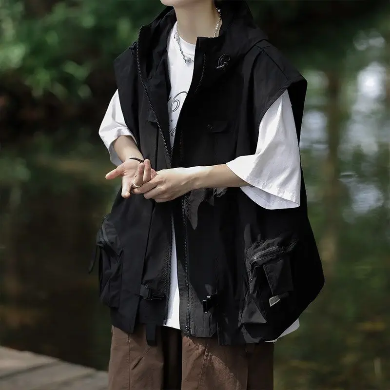 Loose Men's Vest Outdoor Functional Style Trendy Streetwear Design High Collar Business Scene Special Wide Fit JacketYY242
