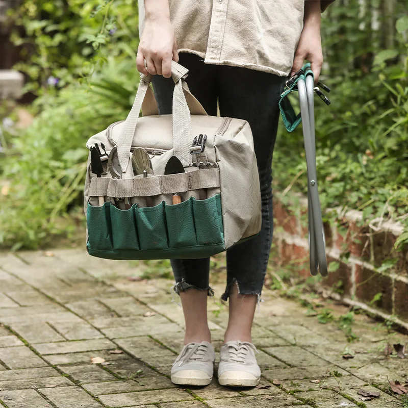 

Multifunctional Gardening Tool Bag Foldable Storage Stool Portable Organizer for Shovels/Shear/Pruner Outdoor Seat for Gardeners