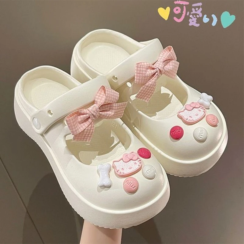 Sanrio Beach Shoes Kawaii Hello Kitty Cartoon Lotso Student Y2K Soft Slippers Home Bathroom Woman Summer Sandals Girls Gifts Toy