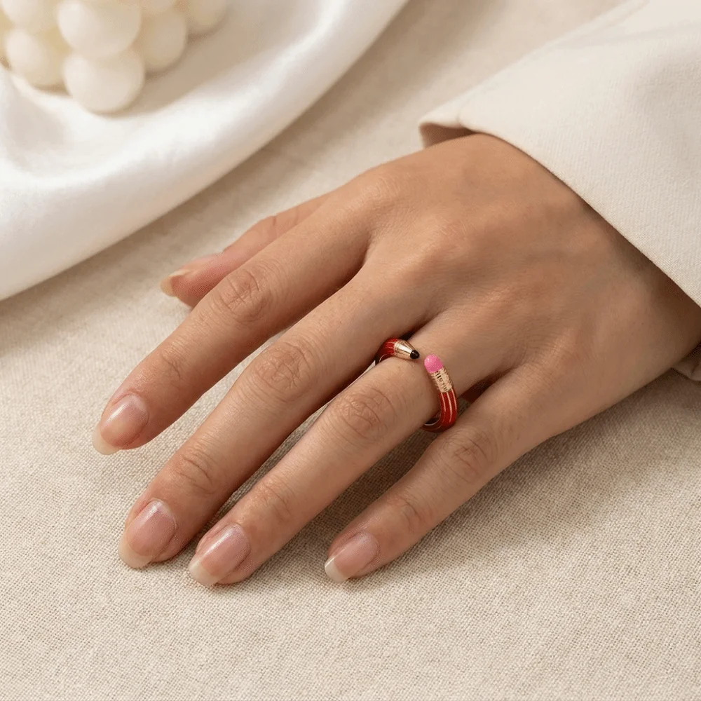 Cute Funny Pencil Shaped Open Ring Minimalist Style Lightweight Colorful Enamel Ring Alloy Small and Chic Finger Ring For Women