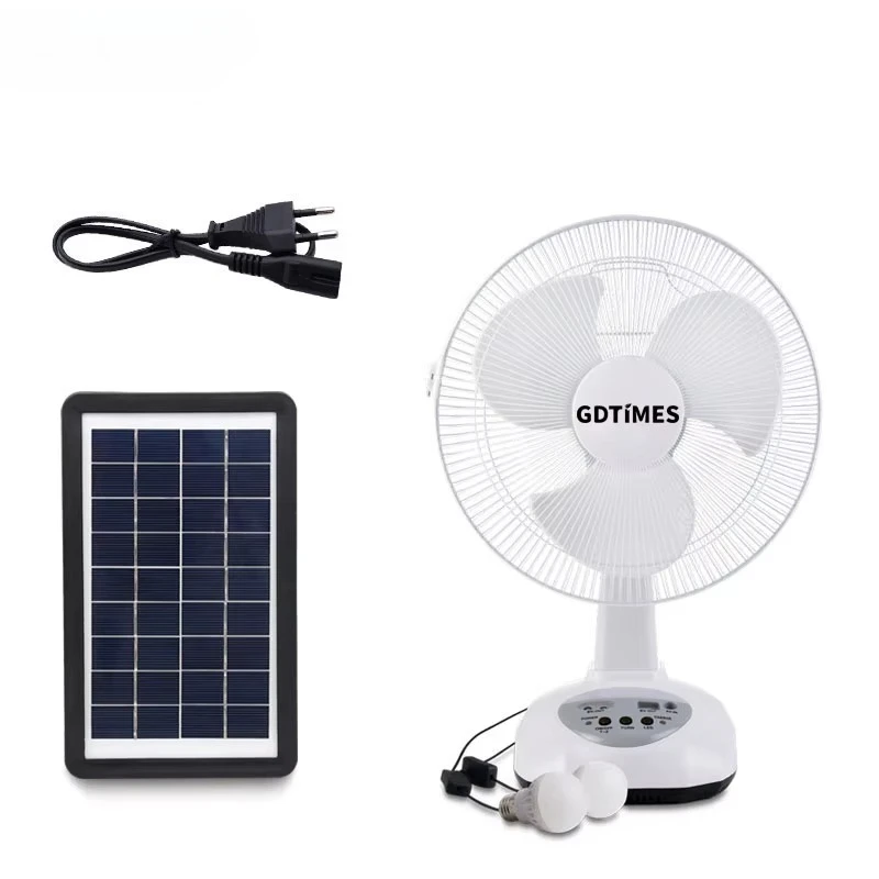 

AC/DC Solar Energy Powered Fans with Panel and LED Light for Home Use Camping Solar Table Fan