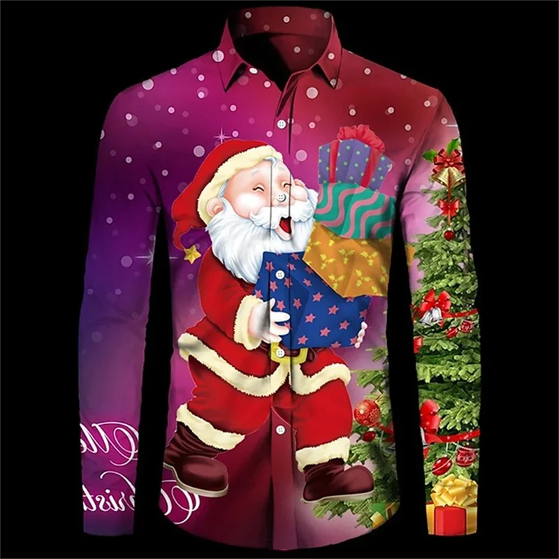 Santa Claus Festival Shirt 3d Print Hot Sale Christmas Long Sleeve Shirt Party Boys Kids Shirts Print Casual Fashion Male Tops