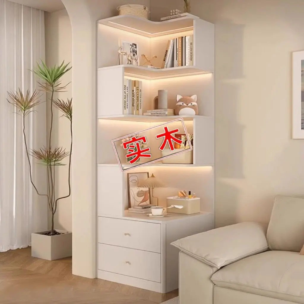 Solid wood corner cabinet rack against the wall triangular bookshelf living room corner storage