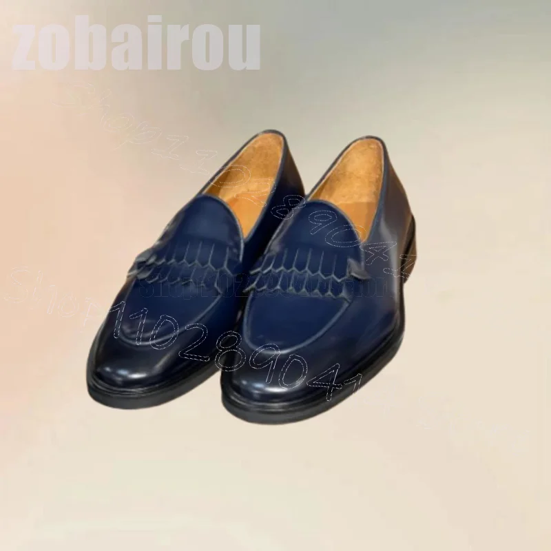 

Blue Tassels Design Matte Leather Men Loafers Fashion Slip On Men Shoes Luxurious Handmade Party Banquet Dating Men Dress Shoes