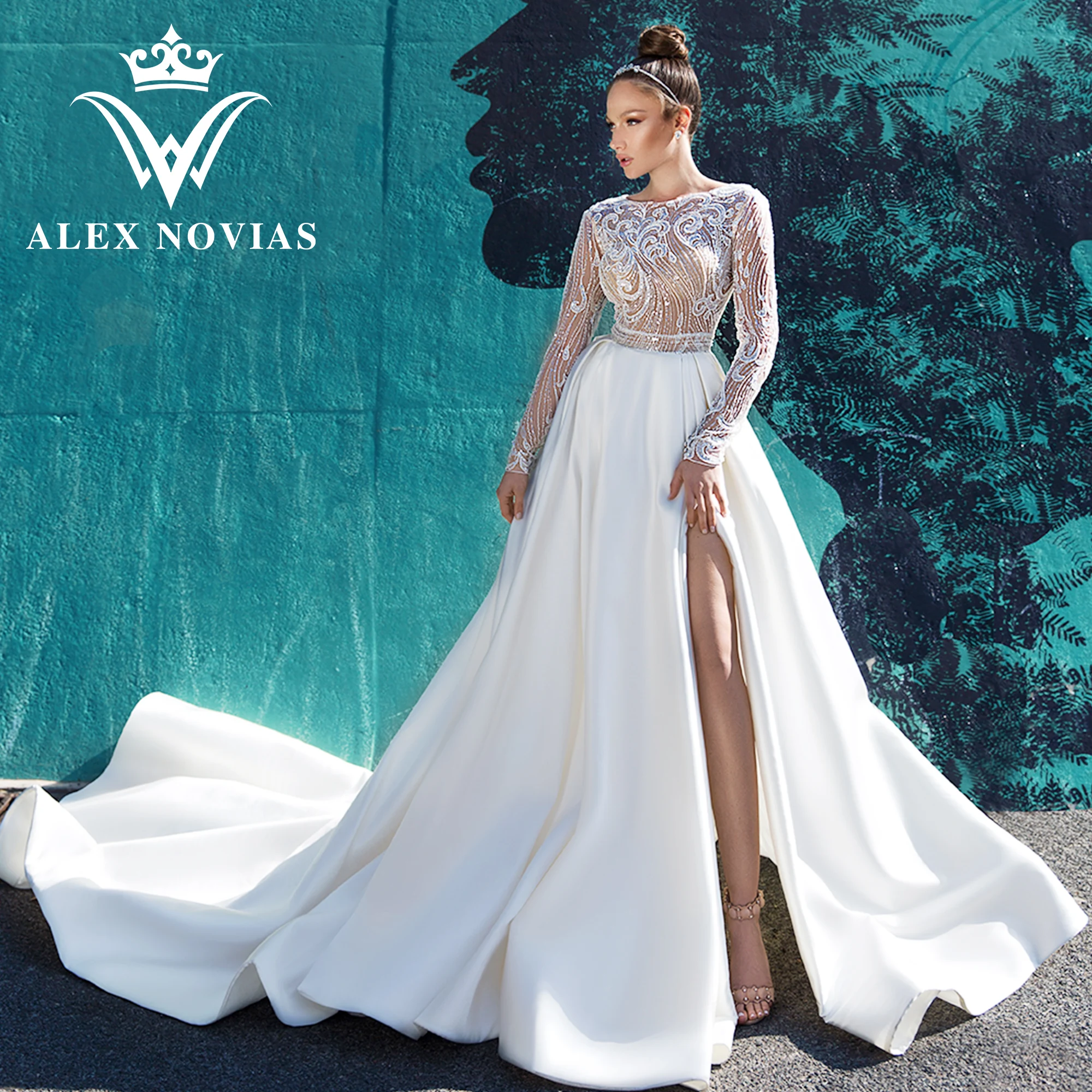 

ALEX NOVIAS A-Line Wedding Dresses For Women 2023 Exquisite SCOOP Long Sleeve Illusion Beading Wedding Gown Vestidos De Novia