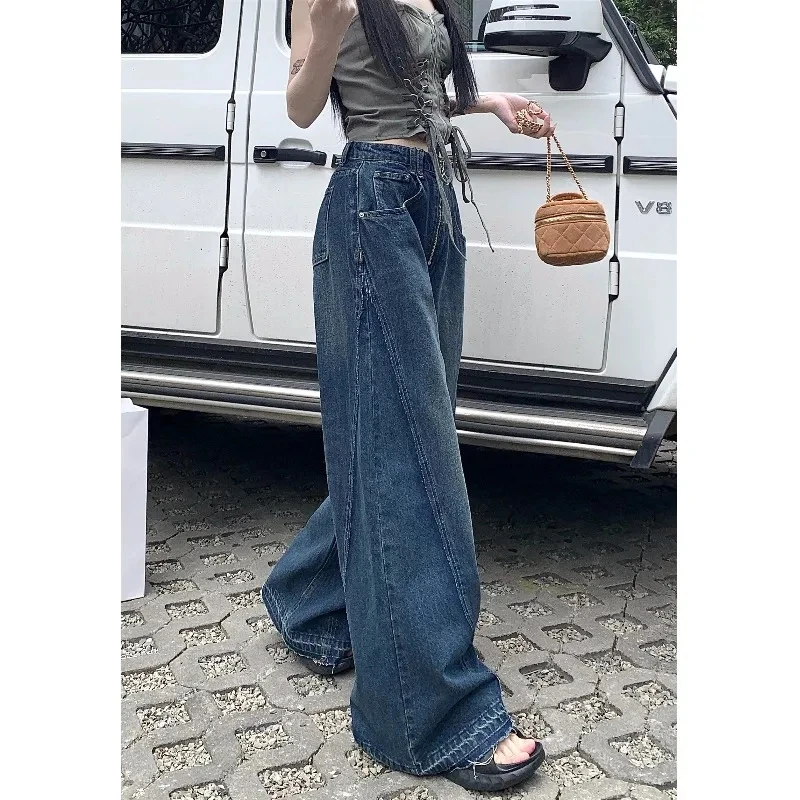 Blue High Waist Women Jeans Hip-hop Style Fashion Vintage Streetwear Y2K Wide Leg Jean 2024 Female Trouser Baggy Denim Pants